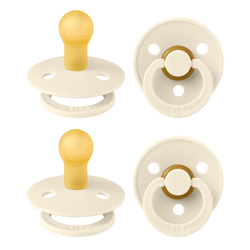 BIBS Dummies Colour 4-Pack, BPA Free Dummy Pacifier, Round Nipple Soothers, Natural Rubber Latex, Made in Denmark, Size 1 (0-6 Months), Ivory