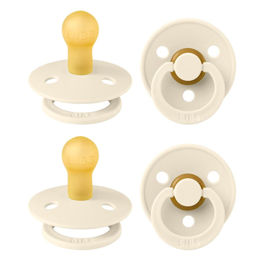 BIBS Dummies Colour 4-Pack, BPA Free Dummy Pacifier, Round Nipple Soothers, Natural Rubber Latex, Made in Denmark, Size 1 (0-6 Months), Ivory
