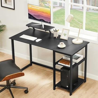 GreenForest Computer Desk with Monitor Stand,120cm Black Desk with Reversible Storage Shelves Modern PC Gaming Home Office Desk for Small Spaces,Black