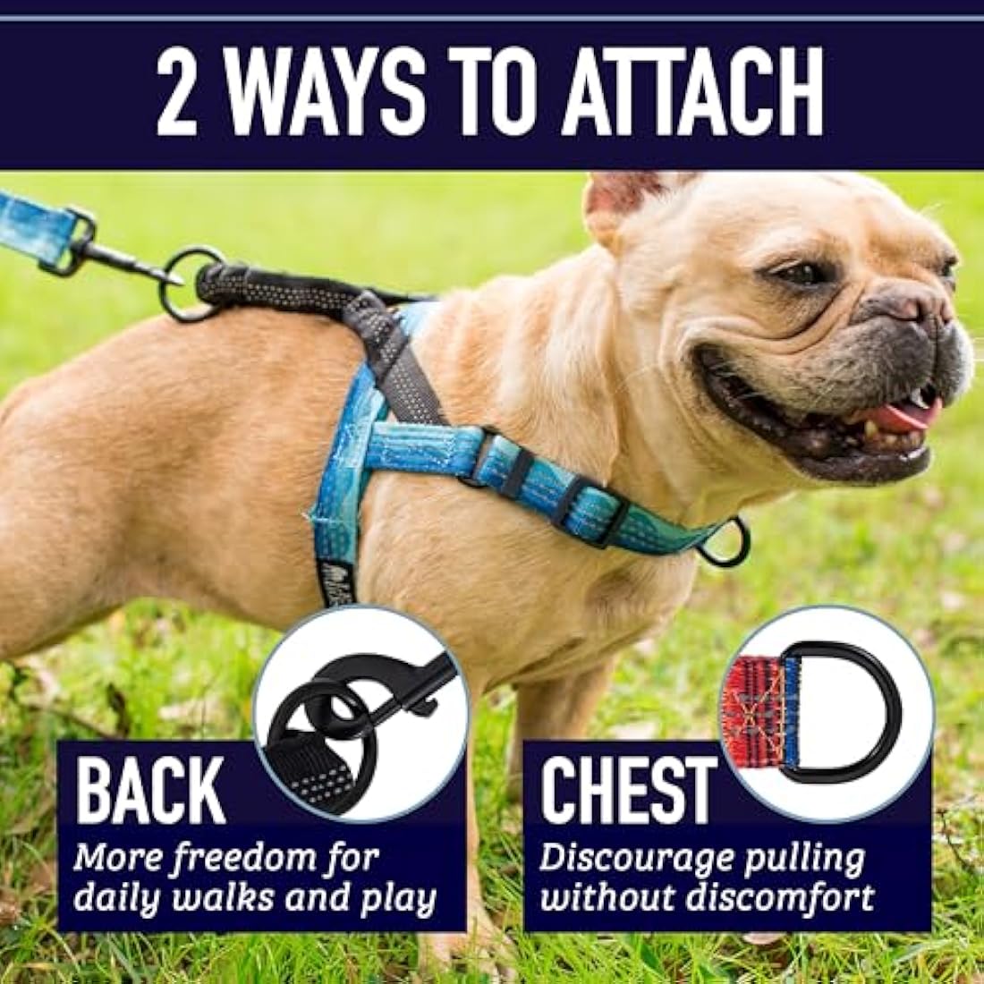 Leashboss Pattern Reflective No Pull Dog Harness with Bungee Handle, Rear and Front Clip Attachment, Pattern Collection (Wave Pattern, Large)
