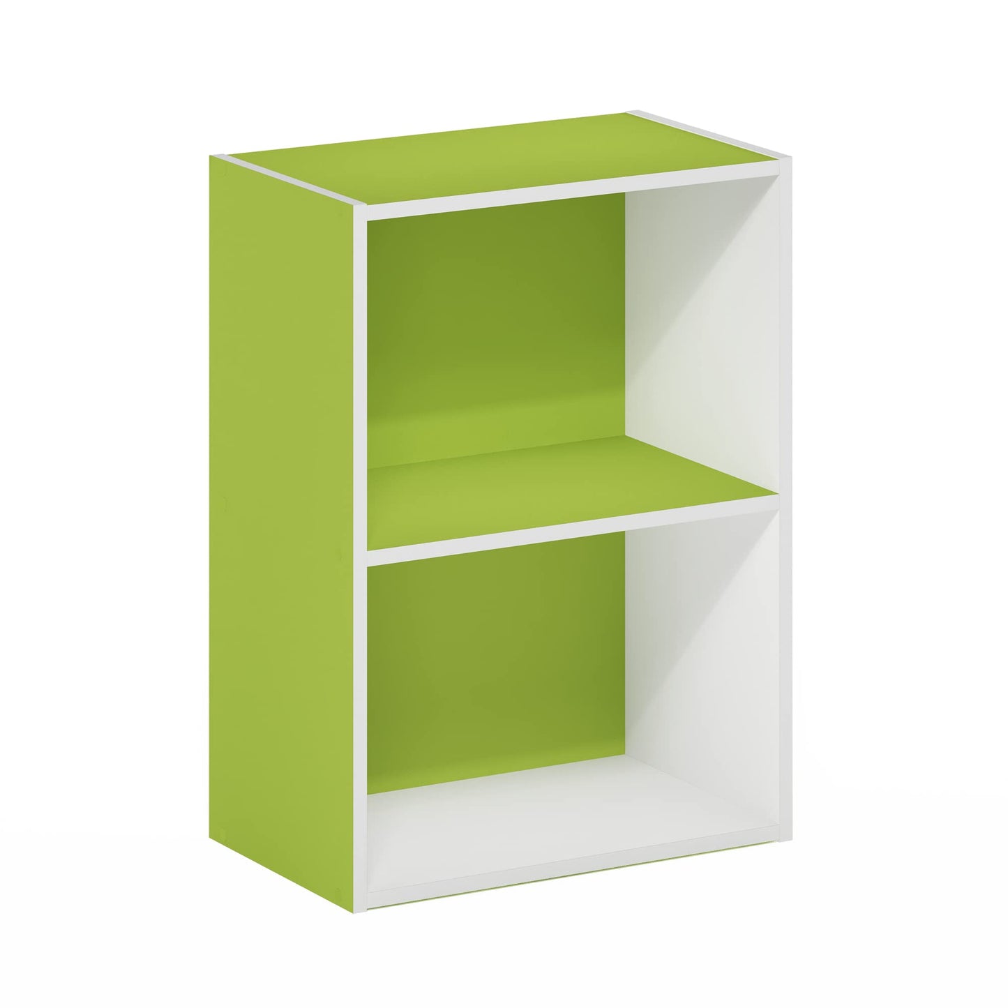 Furinno LUDER Book Shelf, 2-Tier Modern Bookshelf, Open Shelves Bookcase 9 x 16 x 21, for Living Room, Bedroom, Home Office, Green/White
