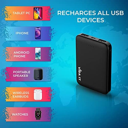 Vida IT Small Power Bank for Heated Vest Scarf Jacket 5V 2A External Battery Pack Portable Charger for iPhone 7 8 X Samsung Galaxy S8 S9 S10 Huawei Android Mobile Phone, 5000mAh Mini USB Power Pack