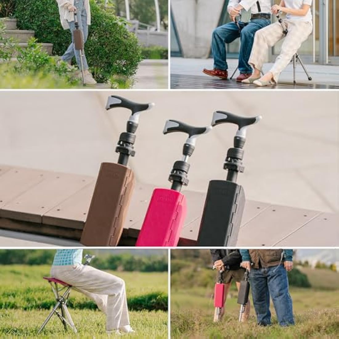 Ta-Da Chair PRO - Walking Stick with Seat, Ultra-Light Aluminium Frame & Sturdy Foldable Stool (up to 120kg), Collapsable Folding Design, Ideal for Travel & Sightseeing - Red, Adjustable