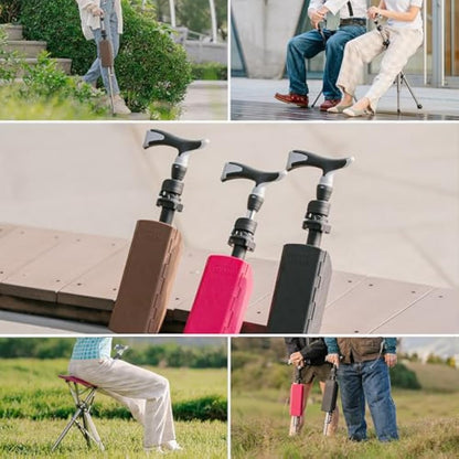 Ta-Da Chair PRO - Walking Stick with Seat, Ultra-Light Aluminium Frame & Sturdy Foldable Stool (up to 120kg), Collapsable Folding Design, Ideal for Travel & Sightseeing - Black, Adjustable