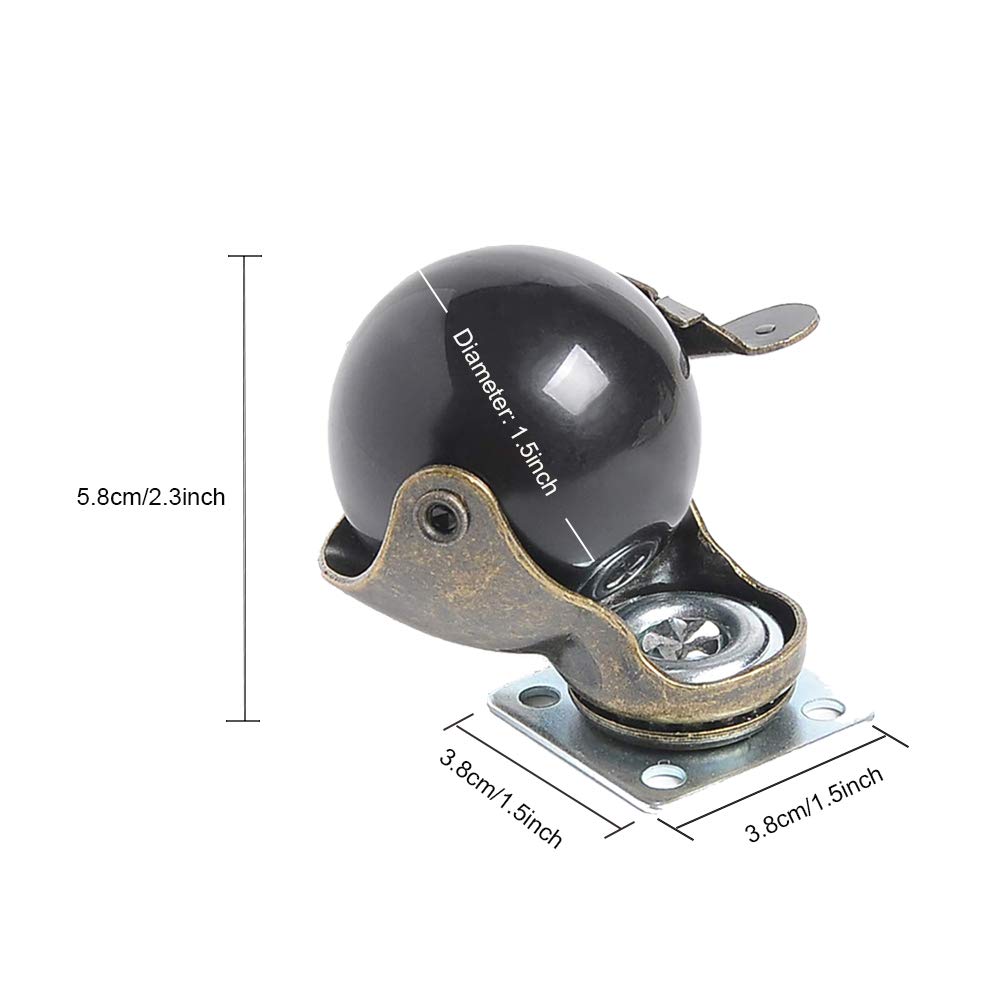 4 Pack, Youngine Antique Ball Caster Wheels Ball Swivel Plate Caster with 360°Rotation for Furniture Ottoman Sofa Cabinets Wheelchairs 1.5 inch
