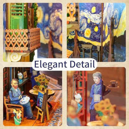 Tonecheer DIY Book Nook Kit Wooden Model Kit 3D Puzzle for Adults to Build Miniature House Craft Kit Booknooks Kits with Light Book Shelf Decor Christmas Birthday Gifts(Vincent's World)
