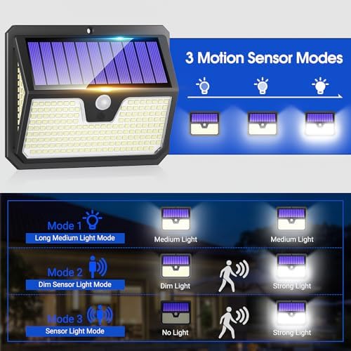 Outdoor Solar Lights, 238 LED Solar Security Lights and 3 Modes Motion Sensor 270° Wide Angle Solar Powered Lights IP65 Waterproof Solar Wall Light for Front Door, Yard, Garage, Garden (4 Pack)