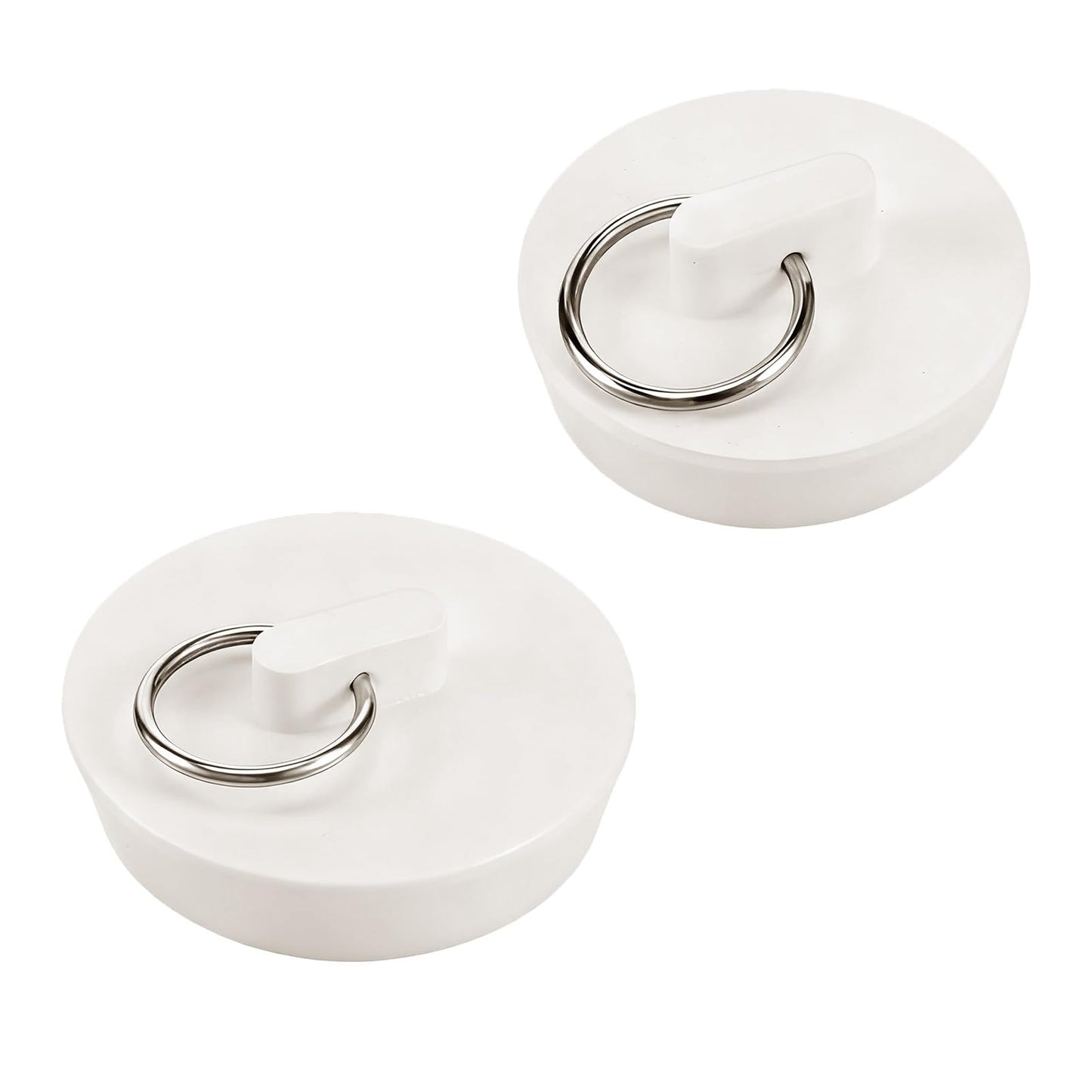 2 Pack Rubber Bath Plug, Universal 1-3/4"(41.8-47.5 mm) and 1-3/8" (34.5-40 mm) White Bathroom Sink Drain Tub Stoppers with Hanging Ring for Bathtub