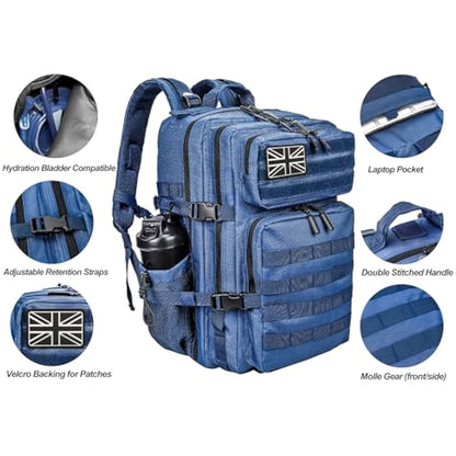 LHI Military Tactical Backpack for Men and Women 45L Large waterproof Rucksack for School, Hiking, Trekking, Hunting