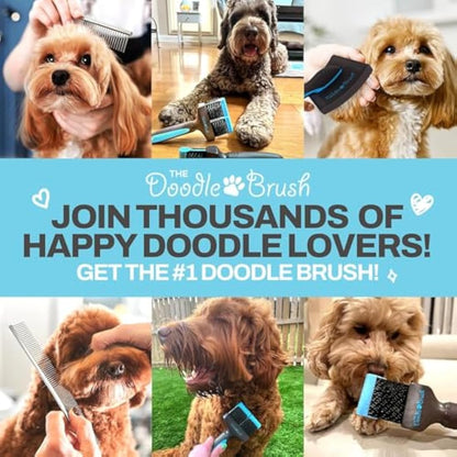 The Doodle Brush - Slicker Dog Brushes for Grooming Long Haired Dogs, Flexible Dog Grooming Brush Set for Cavapoo, Poodle Comb, Labradoodle, Goldendoodle, Cockapoo Gifts - Double Head Detangler