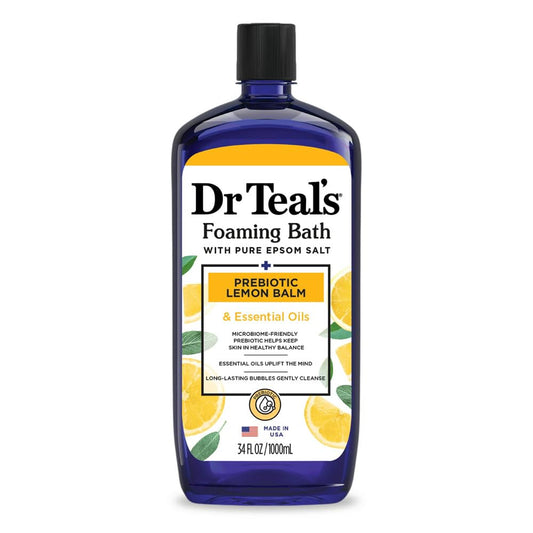 Dr Teal's Foaming Bath with Pure Epsom Salt Prebiotic Lemon Balm with Essential Oils 1L