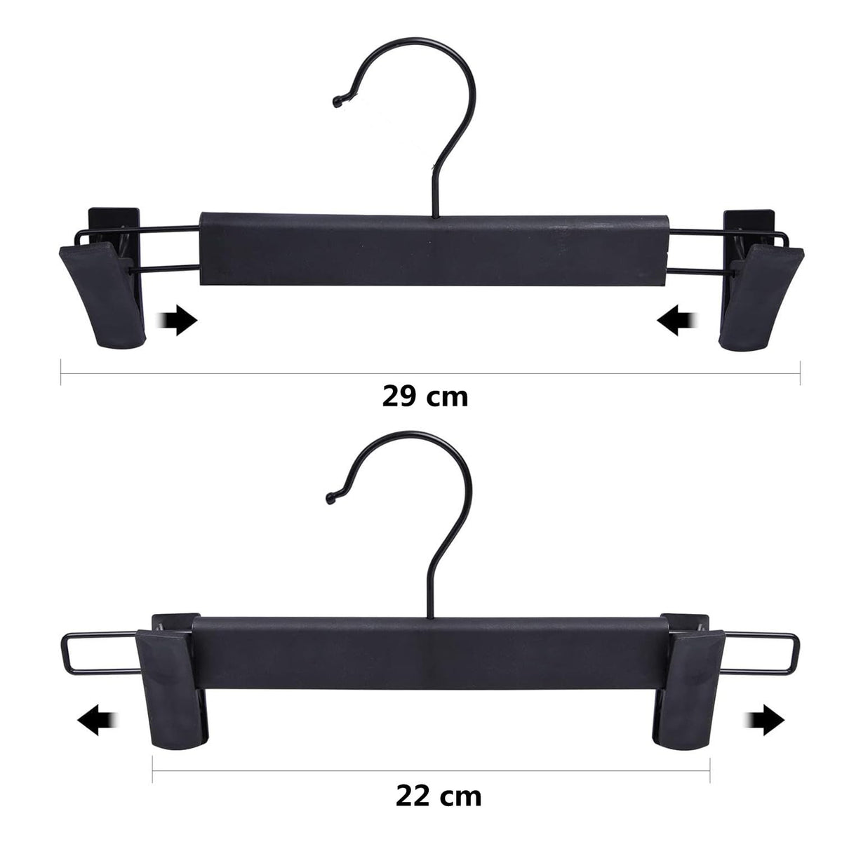 LATRAT Set of 20 Trouser Hangers, Skirt Hangers, with 2 Adjustable Non-Slip Clips, 360 Swivel Hooks, for Trousers, Skirts, Socks, Underwear, Black