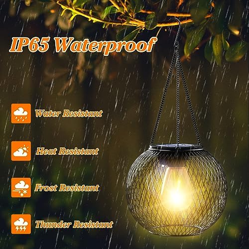 Ortiny Garden Ornaments Outdoor, 4 Pack Solar Lanterns for The Garden Lights Solar Powered Metal Retro IP65 Waterproof Auto On Off Solar Lantern Decorations for Patio Lawn Table Fence Warmwhite