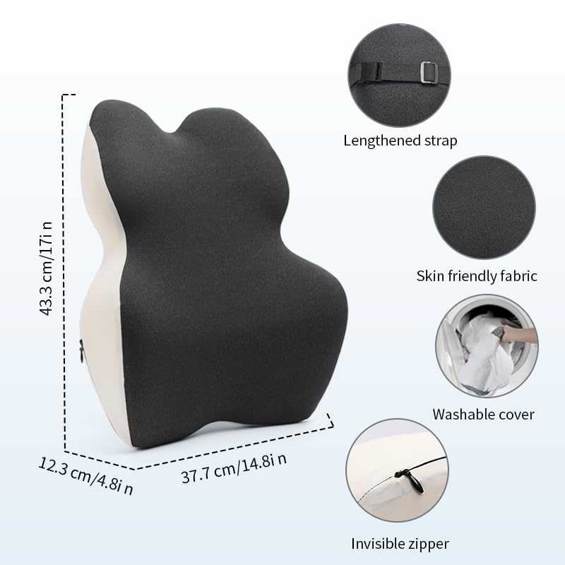 Brightmade Ergonomic Lumbar Support Cushion, Memory Foam Back Pillow for Office & Home Seating, Long Sitting Comfort