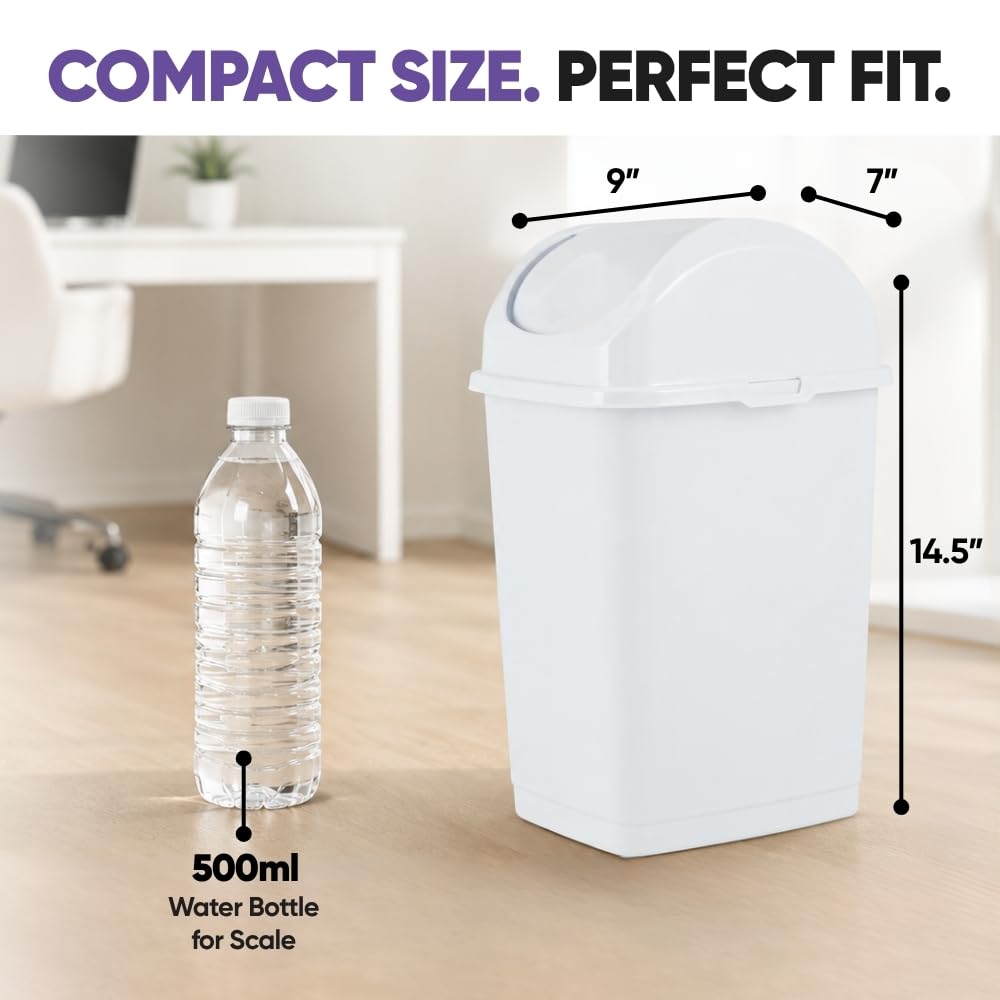 Superior Performance Inc 2.6 Gallon Small Slim Trash Can (White)
