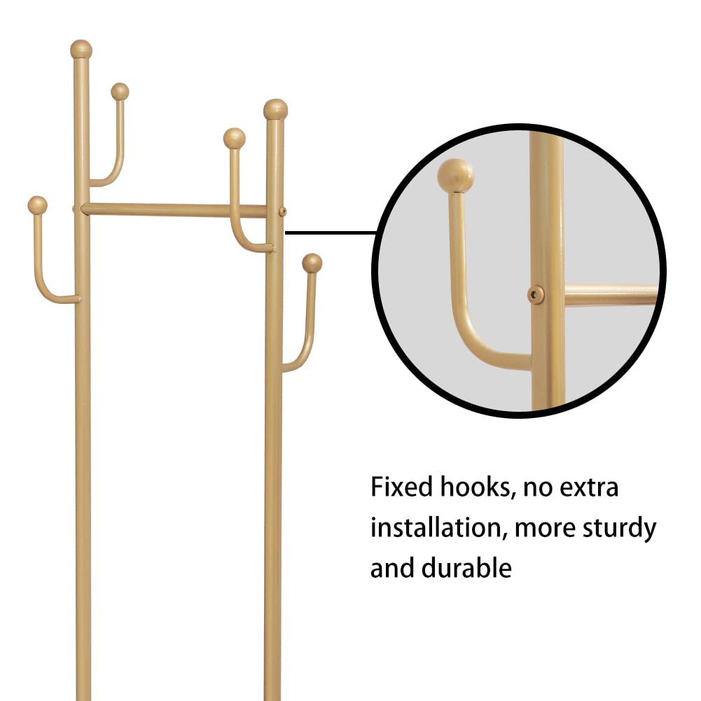 Cre Cra Gold Heavy Duty Metal Clothes Rack with Marble Base - Modern Coat Stand & Freestanding Garment Rack for Boutiques & Bedroom
