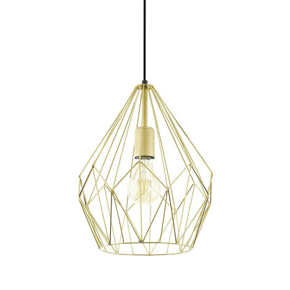 Eglo Carlton Vintage Pendant Light, Retro Gold Steel Hanging lamp, E27 Socket