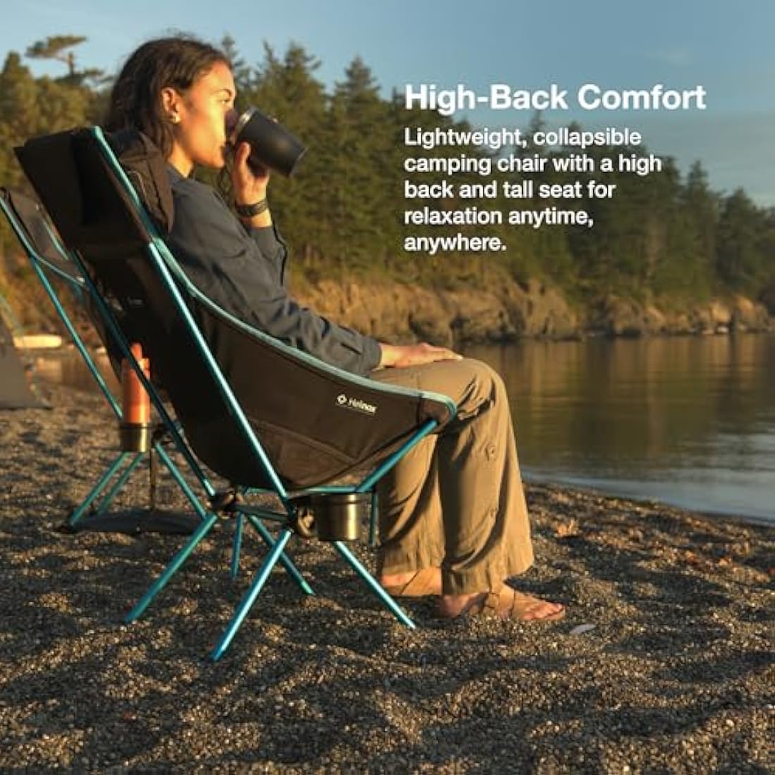 Helinox Sunset Chair, Lightweight High-Back Collapsible Camping Chair, Black, 1.56kg, with Side Pockets