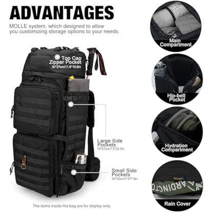 Mardingtop 75L Tactical Backpack Large Camping Backpack Military Rucksack with Rain Cover Molle System Army Backpack for Outdoor Trekking,Mountaineering,Hiking