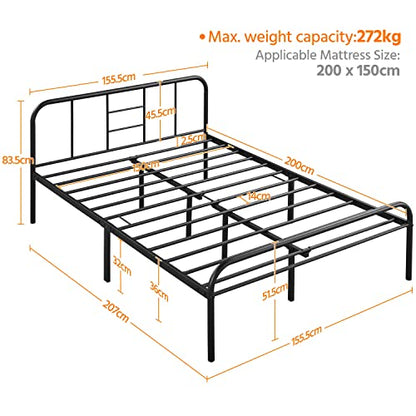 Yaheetech Romantic 5ft King Metal-Framed Bed with High Headboard, Strong Metal-Framed Bed with Storage for Bedrooms, Guestrooms