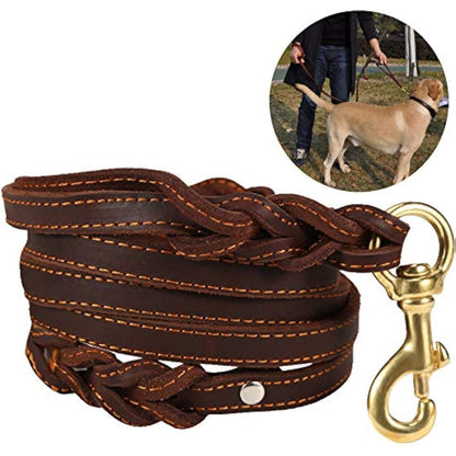 JYHY Leather Dog Leash with Double Handle - 6 ft Long & 5/8" Wide Braided Genuine Leather Dog Leash for Large, Medium & Small Dogs Training & Walking