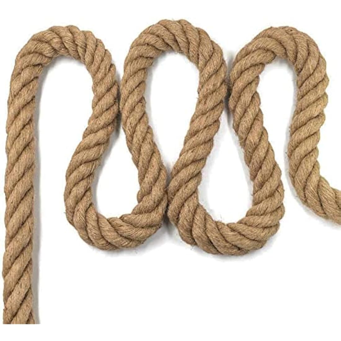 Aoneky 30 mm Jute Rope - 8m Heavy Duty 4 Strand Twisted Natural Hemp Rope for Garden, Tug of War, Decking Climbing and DIY Art Idea Decor (30mm /8m)