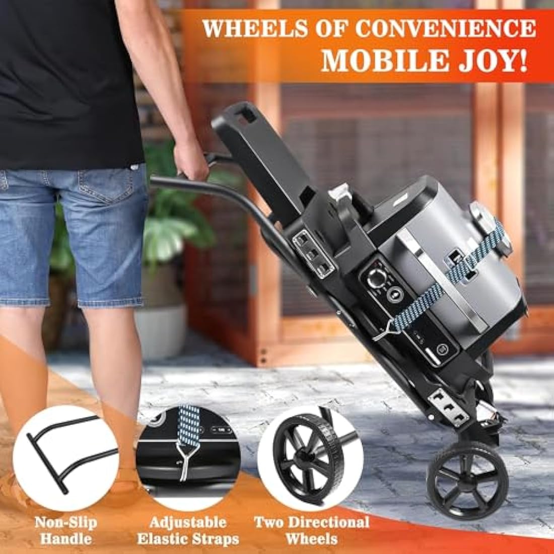 Denmay Portable Barbecue Trolley for Ninja Woodfire OG700 Series, Foldable Outdoor Grill Stand for Ninja OG701, Pit Boss 10697/10724, 57 cm Blackstone, Traeger Ranger, with Table Shelf and Basket