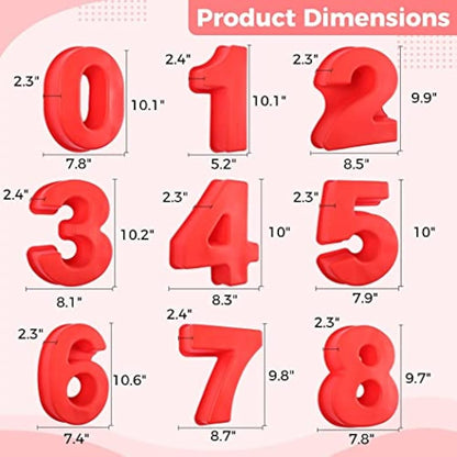SWEWARM 9 PCS Number Cake Pans - Large 10 Inch Silicone 3D Number Cake Molds (Red)