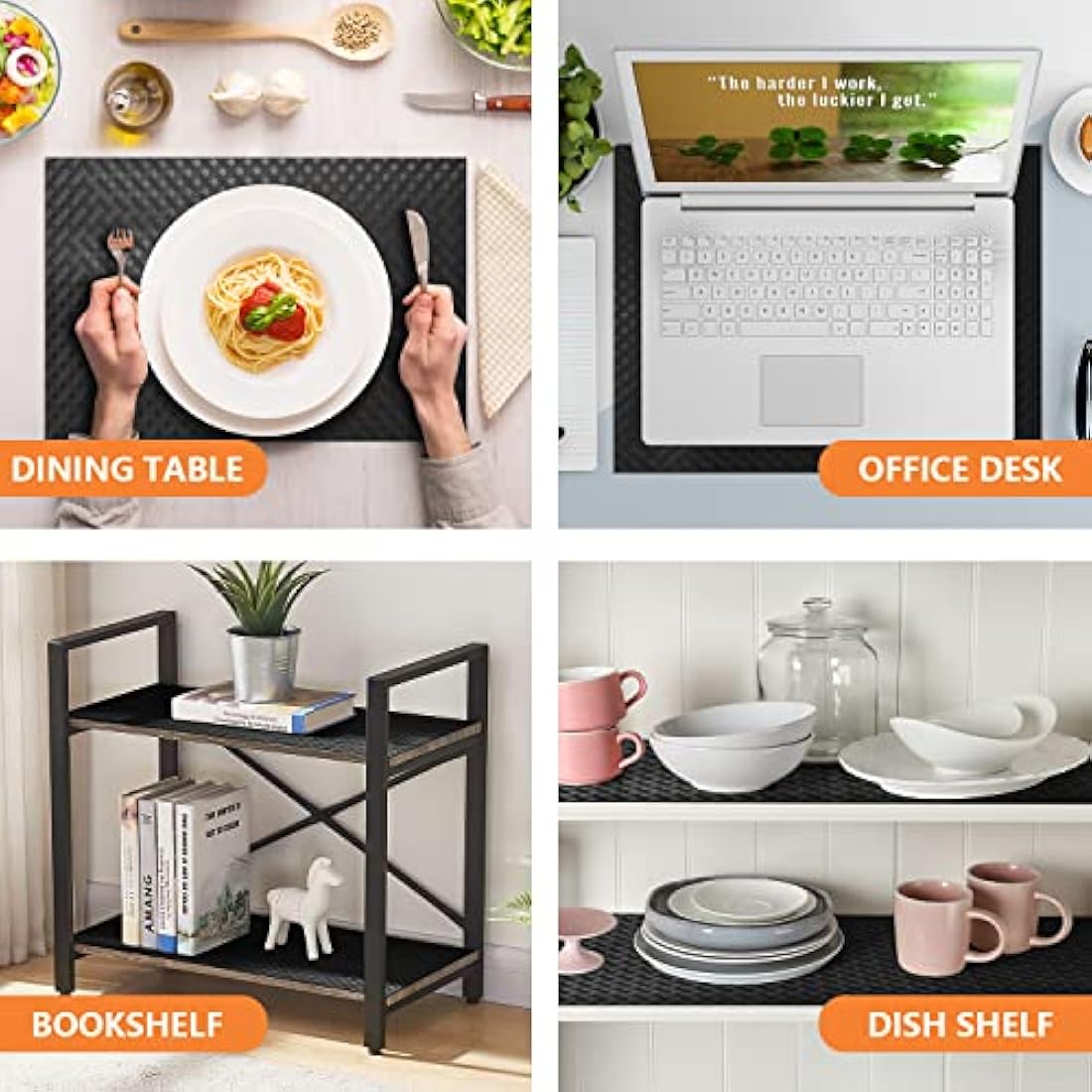 Shelf Liners for Kitchen Cabinets & Refrigerator - Waterproof & Oil-Proof Non-Slip Drawer Mats - EVA Material Non-Adhesive - Black - 17.5 x 393.7 Inches