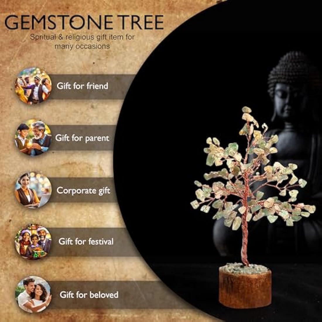 Wonder Care Crystal Tree for Home Decor - Healing Stones & Gems - Witchy Room Decor - Green Aventurine