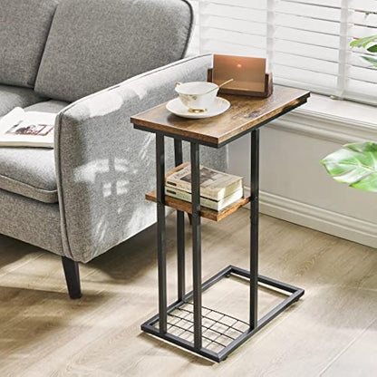 YMYNY C Shaped End Table, Snack Table, Side Table for Small Spaces, Living Room, Bedroom, Industrial, Small Table, Easy Install, 40 x 26 x 61.5CM Rustic Brown HST004H