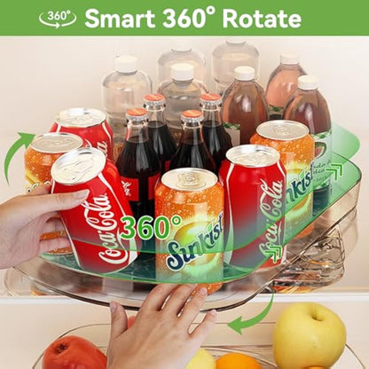 Voova Lazy Susan Turntable Organiser for Fridge, 360°Rotating Refrigerator Fridge Storage Organizer, 15.57'' Clear Rotating Lazy Susan Cupboard Organiser for Cabinet, Table, Kitchen, Pantry (2 Pack)