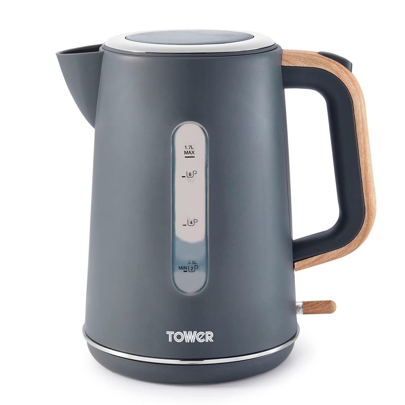 Tower Scandi T10037G Kettle with Rapid Boil and Boil Dry Protection, 1.7L, 3kW, Grey