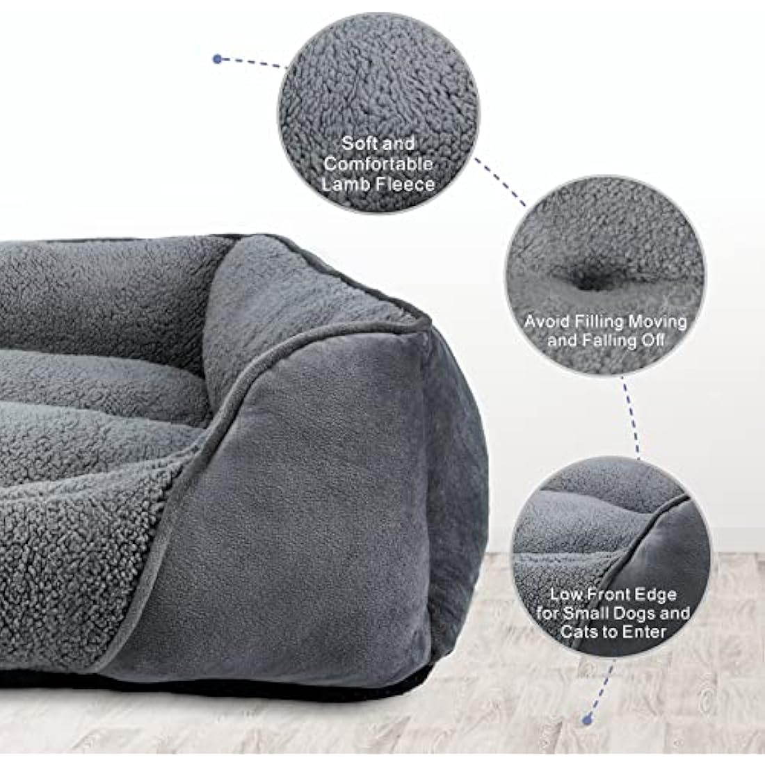 MIXJOY Extra Extra Large Dog Bed Washable, XXL Dog Bed Low Front Edge Bed Non-Slip Bottom Soft Pet Bed, Calming Pet Bed For Labrador, Golden Retriever, Grey, 107x76x25 cm
