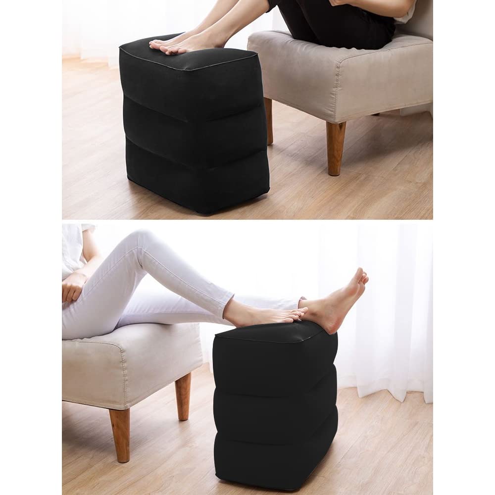 AIRGOODS Inflatable Foot Rest Airplane Travel Pillow, Portable Blow Up Leg Rest for Long Flights, Footrest for Plane, Car, Train, Office & Home