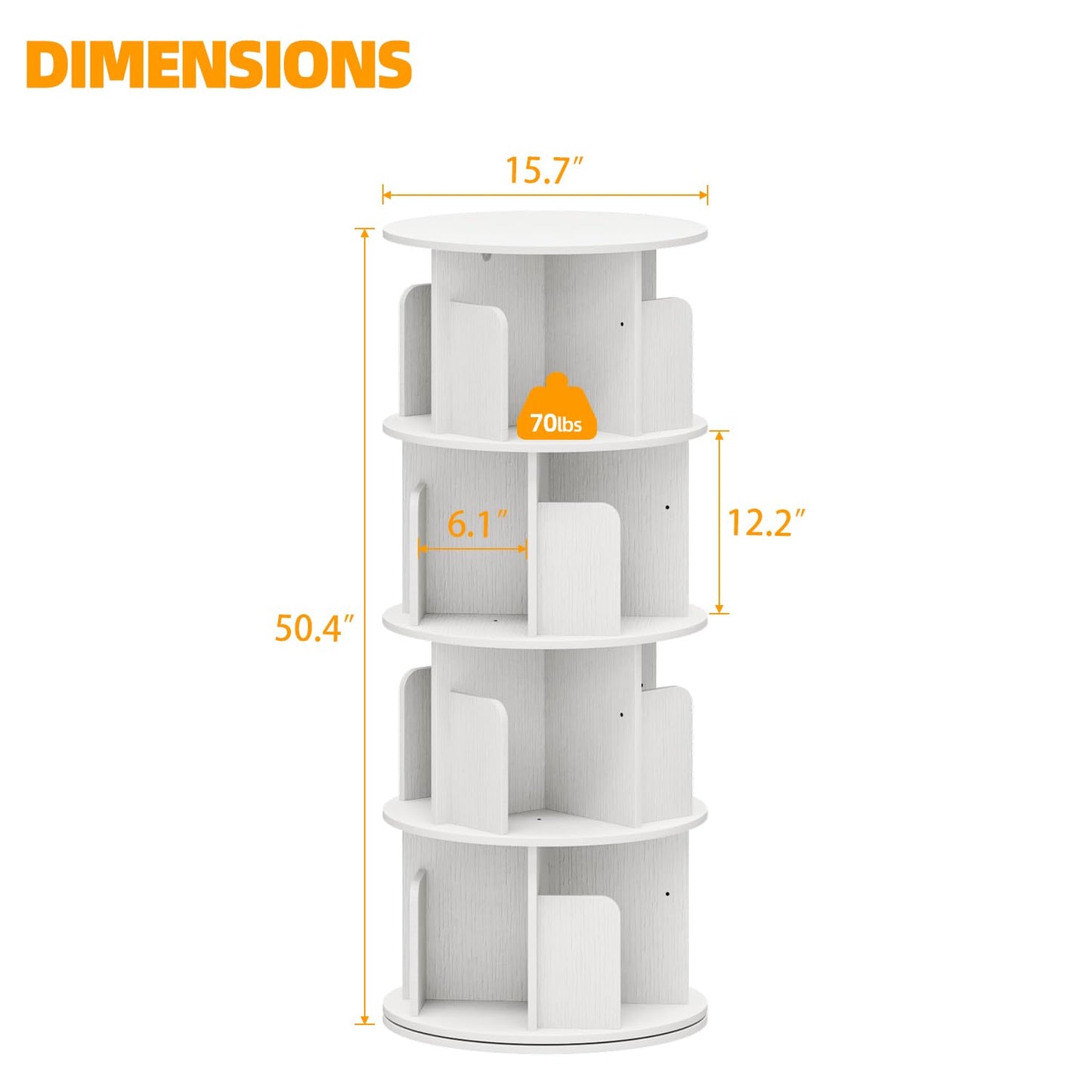 APPOLYN 4 Tier Rotating Bookshelf, 360 Display Spinning Bookcase, White