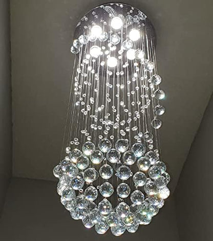 A1A9 Modern Crystal Chandelier Lighting, Clear K9 Glass Crystal Ceiling Light, Luxurious Spiral Sphere Flush Mount Lights for Living Room Hallway Foyer Entryway Corridor, Size: D40cm H110cm