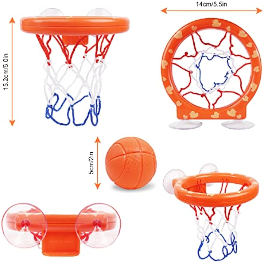 Vicloon Bath Basketball Hoop & Balls Set - 5 Balls Included, Bathtub Basketball Hoop with Strong Suction Cup, Fun Toddler Bath Toys