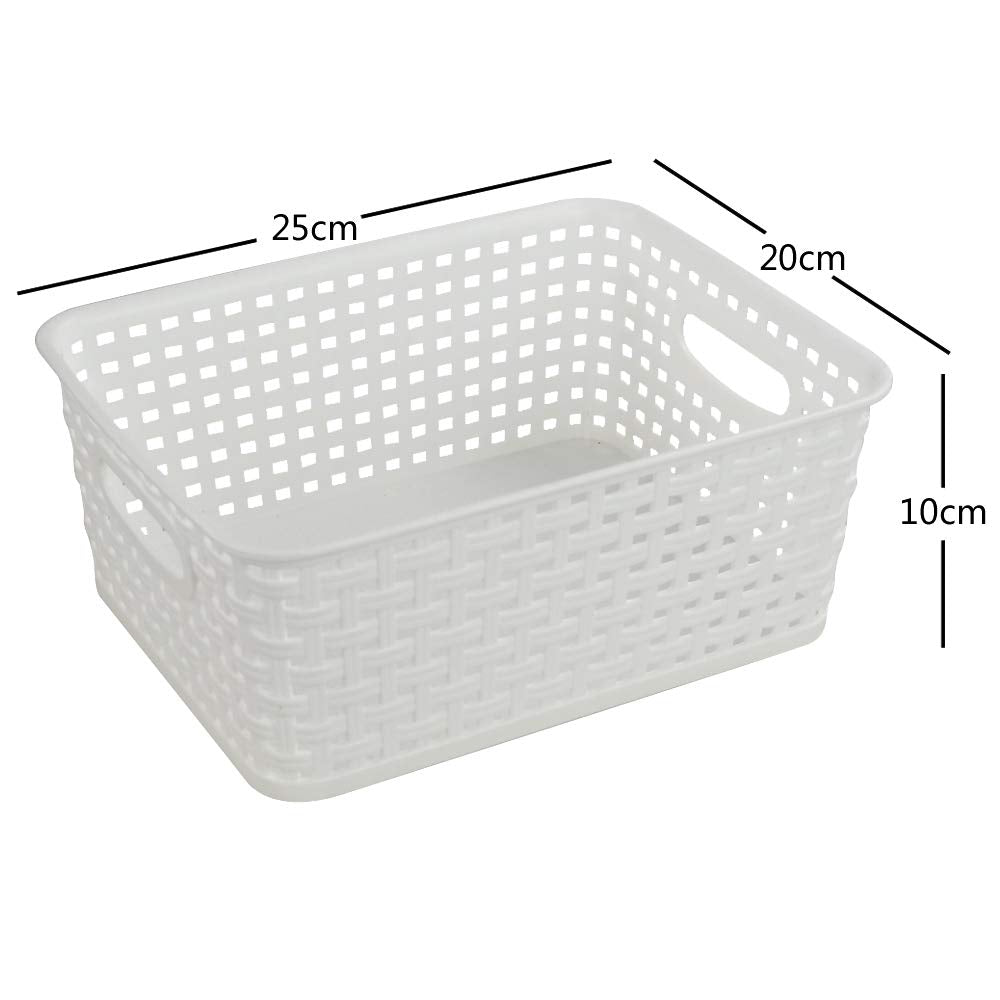 Dynko Plastic Weave Rattan Storage Basket, 6 Packs, Grey White