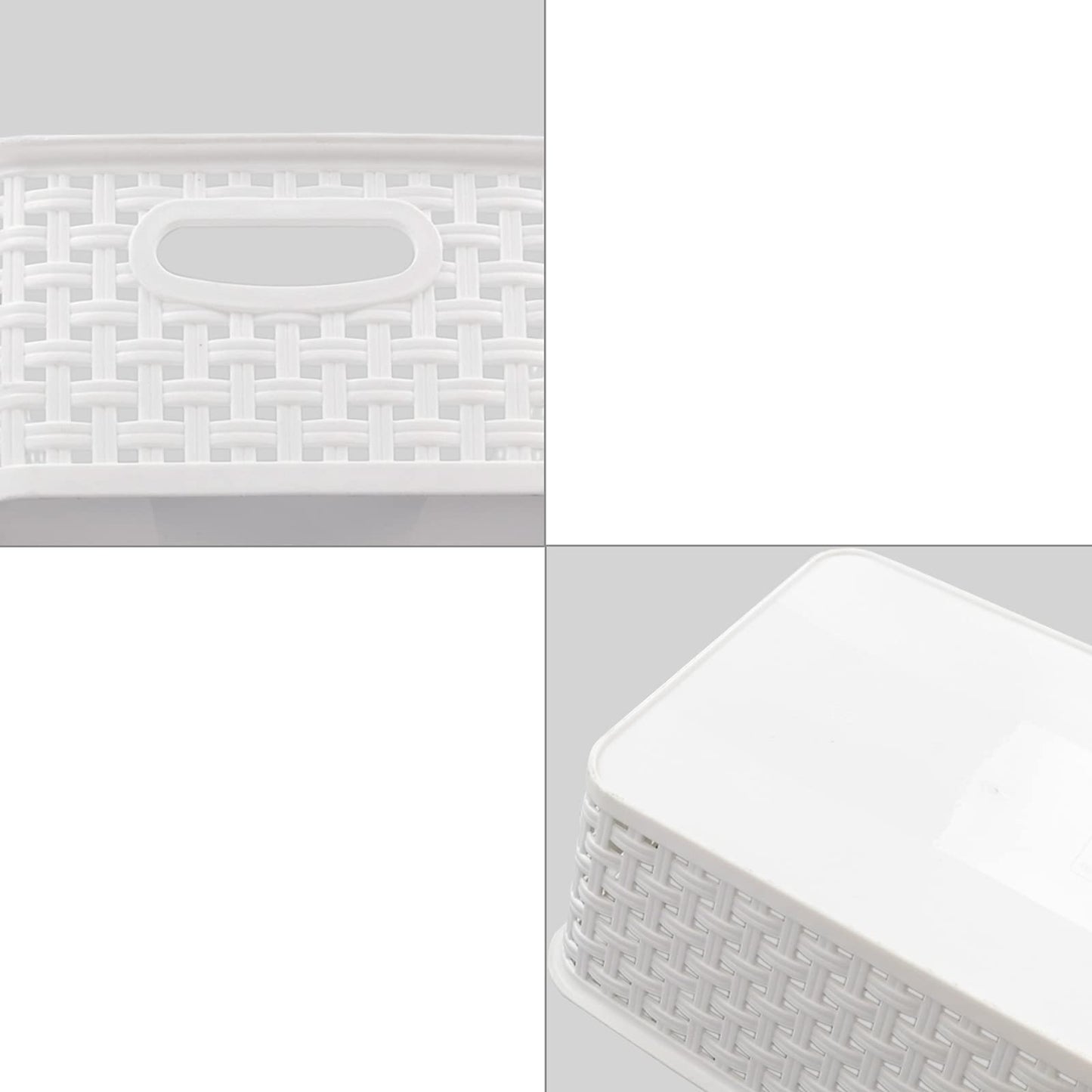 Easymanie 6-pack Plastic Woven Rattan Storage Basket, White