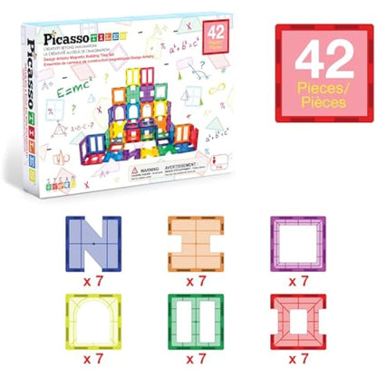 PicassoTiles PT42 Designer Artistry Kit 42pcs Set Magnet Building Tiles Clear Colour Magnetic 3D Building Block - Creativity Beyond Imagination! Educational, Inspirational, Conventional, Recreational