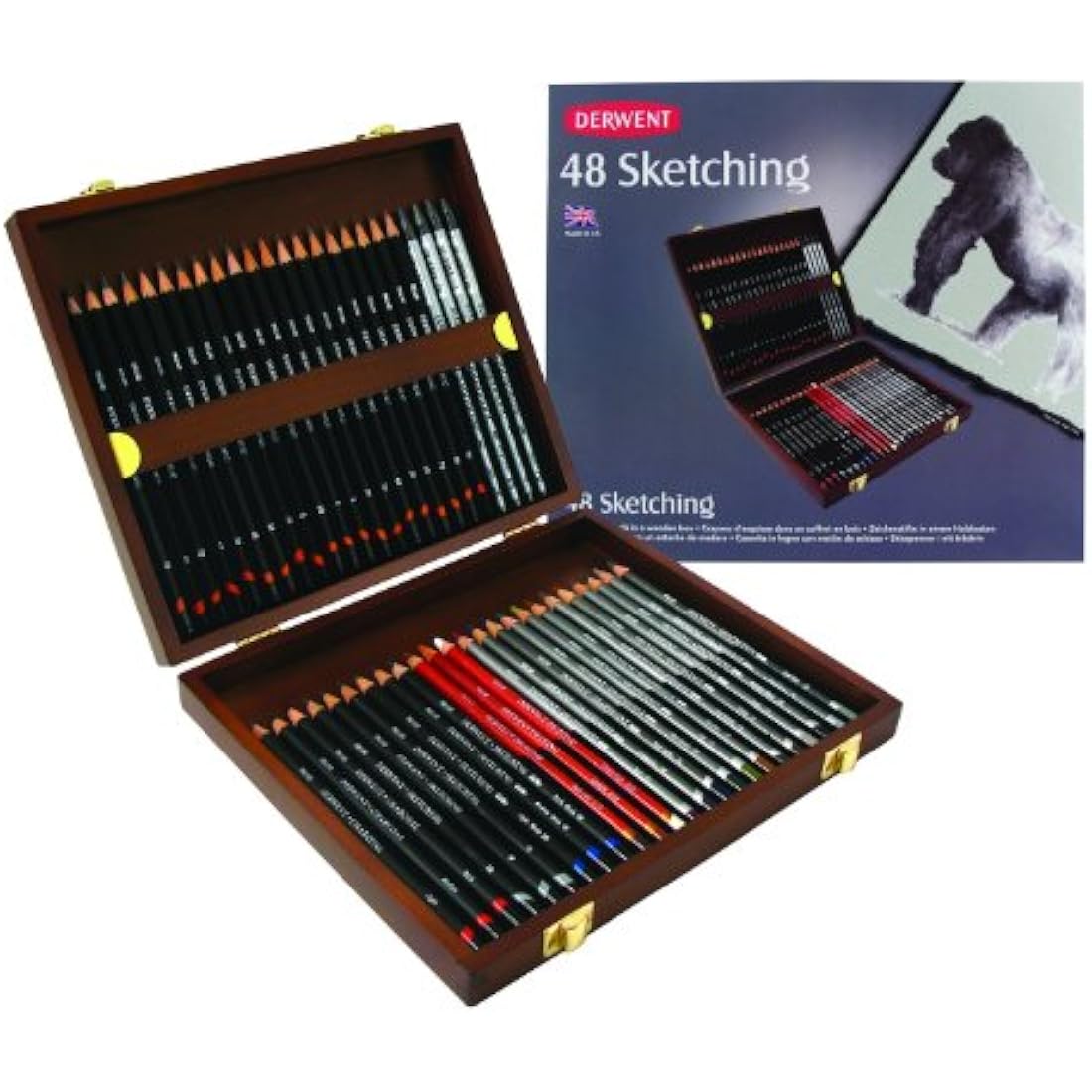 Derwent Sketching Collection, Drawing & Writing, Set Of 48 Pencils In A Wooden Gift Box, Ideal For Sketching, Professional Quality, 0700759