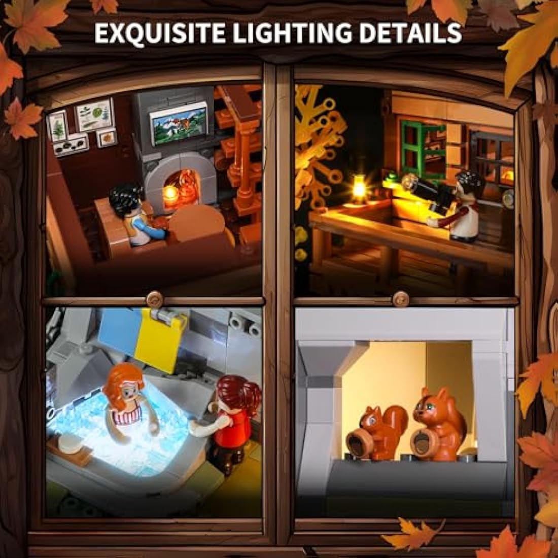 FUNWHOLE Mountain Cabin Lighting Building Bricks Set, 2255 Pcs Friends Modular House Toy Buliding Blocks Set for Adults and Teen
