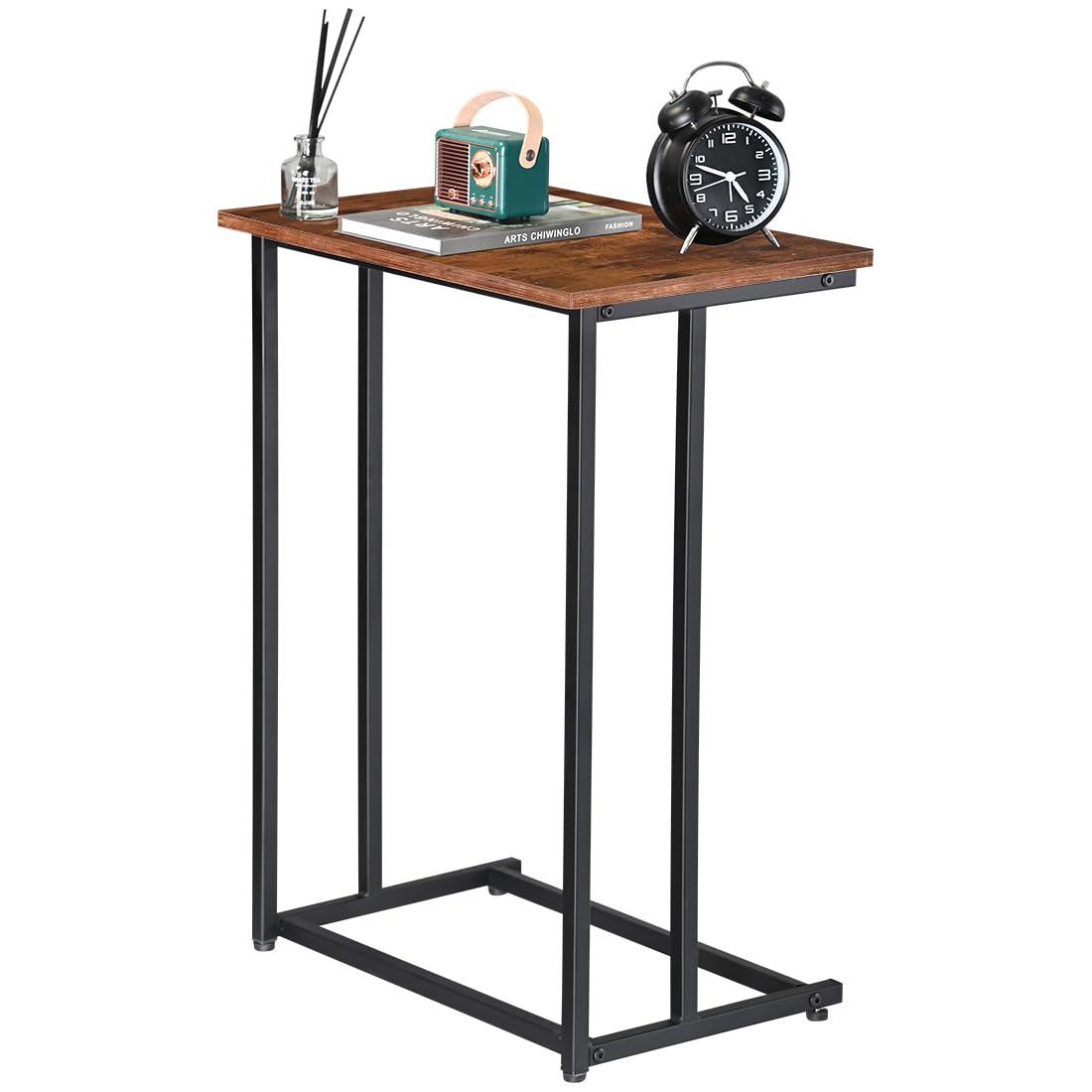 H JINHUI C-Shaped End Table, Sofa Side Table, Mobile Snack Table for Coffee Laptop Tablet, Industrial Style with Metal Frame