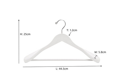 Amber Home 44.5cm White Wooden Suit Hangers 10pcs with Wide Shoulder(5.8cm), Heavy Duty Smooth Wood Coat Hanger with Non Slip Pants Bar, Solid Clothes
