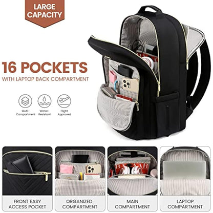 LOVEVOOK Laptop Backpack for Women 15.6 Inch, Womens Backpack for Work Business Travel School College With USB Port, Lightweight Back Pack Computer Laptop Rucksack-Black
