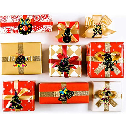 VEYLIN 48 Pieces Christmas Scratch Art Hanging Decorations, Christmas Scratch Papers with 48 Pieces Ribbons for Kids Party Bag Fillers