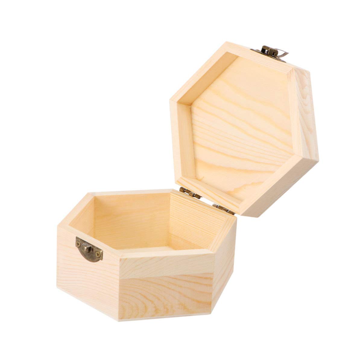 Healifty Hexagonal Wood Case with Lock Hasp Small Wooden Storage Container for Soap Flower Box Jewelry Diy Crafts Home Decoration Wedding