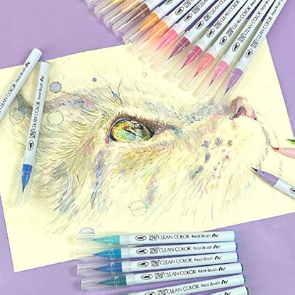 Kuretake Clean Color Real Brush Watercolour Brush Pens (Set Of 48 Colours)