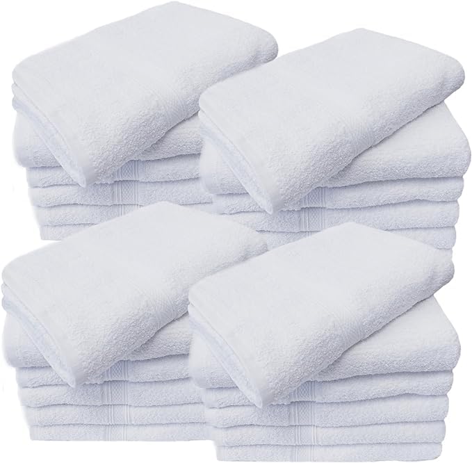 Towels N More 15X25 Hand Towels - 24 Pack White Soft 100% Cotton Ring Spun Loops - Highly Absorbent and Quick Drying Premium Fluffy and Plush Linen